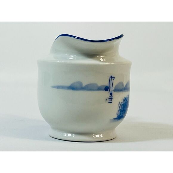 Vintage Windmill Blue White Creamer Milk Pitcher Japan Serving Farmhouse - Picture 4 of 9